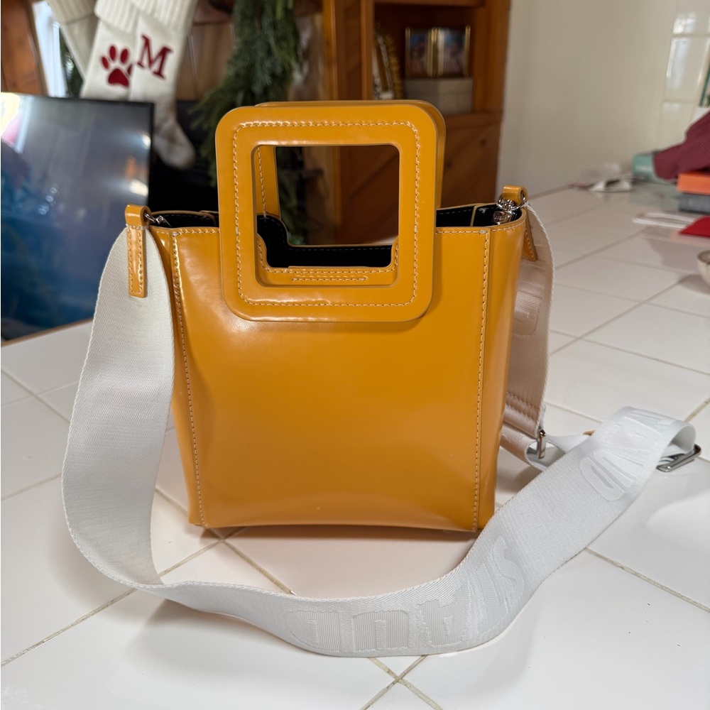 STAUD Mini Shirley Leather Bag in Mango
